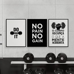 Kit 3 Quadros Academia Do It 33x24cm - com vidro:Madeira branca - 2