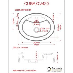 Cuba para Banheiro OV43W Oval Onix Compace - 3