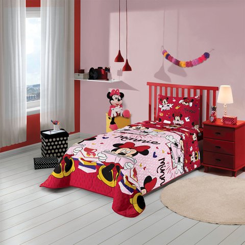 Edredom Solteiro Infantil DuplaFace Microfibra 1,40m x 2,10m:Minnie