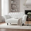 Ver imagem 2 de Namoradeira Decorativa Dália Couro Branco 2 Lugares Pés Madeira Mz Decor