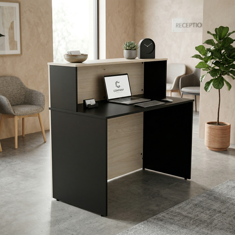 Balcão de Atendimento para Recepção 120cm Bancada Dupla Studio Legno Crema/Preto Bege