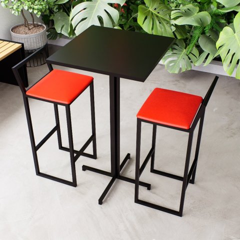 Conjunto Mesa Alta Bar Bistrô Quadrada Preta 2 Banquetas Confort Estofado Don Castro