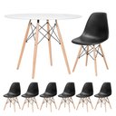 Ver imagem 1 de Conjunto de Mesa Redonda Eames 100cm Branco + 6 Cadeiras Eiffel Dsw Preto