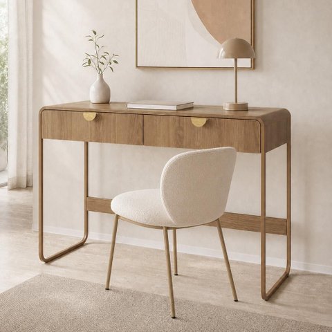 Mesa Escrivaninha Industrial Home Office 2 Gavetas 125cm Alek A03 Hanover Dourado - Lyam Decor