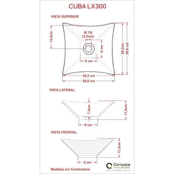 Cuba de Apoio para Banheiro L30 Lux Quadrada Folha Compace - 3
