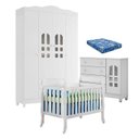 Ver imagem 1 de Quarto de Bebê New Selena 4 Portas com Berço Lila e Cômoda Selena Branco Brilho e Colchão Ortobom –