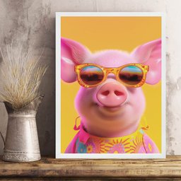 Quadro Porquinho Humano - Óculos 24x18cm:moldura Branca - 2