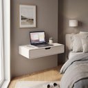 Ver imagem 1 de Escrivaninha Suspensa Mesa Escritório Curve 90cm 1 Gaveta Off White