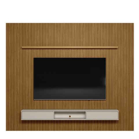 Painel Ripado Modular 2.6 para Tv até 75 com Nicho e Prateleira Emily-nature-offwhite - Edecasamovei