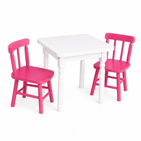 Conjunto Infantil 60x60 com 2 Cadeiras - Rosa - Jm Móveis