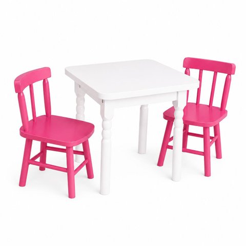 Conjunto Infantil 60x60 com 2 Cadeiras - Rosa - Jm Móveis