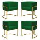 Ver imagem 1 de Kit 4 Poltronas Reforçadas Decorativa Sala Nayara Base Ferro Dourado Suede Verde