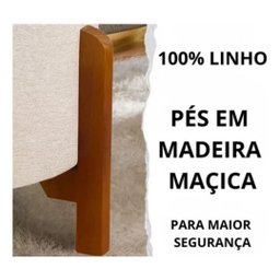 2 Puf Puff Redondo com Pés em Madeira 45x35cm Tecido Cor Palha - 2