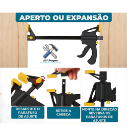 Kit Jogo com 4 Grampos Tipo Sargento de Aperto Rápido 24" Polegadas 600mm para Marcenaria Fertak - 4