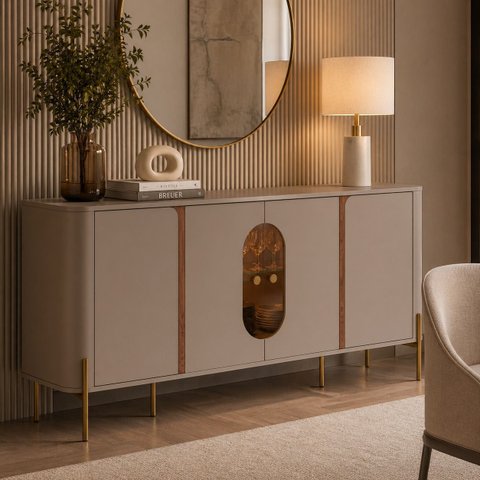 Aparador Buffet Prime 4 Portas LED Vidro 180cm Sala Jantar Hall de Entrada Cantinho Cafe:Fendi