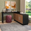 Ver imagem 2 de Mesa Escrivaninha com Cômoda Rocher 2 Portas 3 Gavetas Preto/freijó - Pnr Móveis