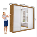 Ver imagem 2 de Guarda Roupa Casal com Espellho 3 Portas de Correr 4 Gavetas 186cm Clarice Cinamomo/Off White - Carioca Móveis