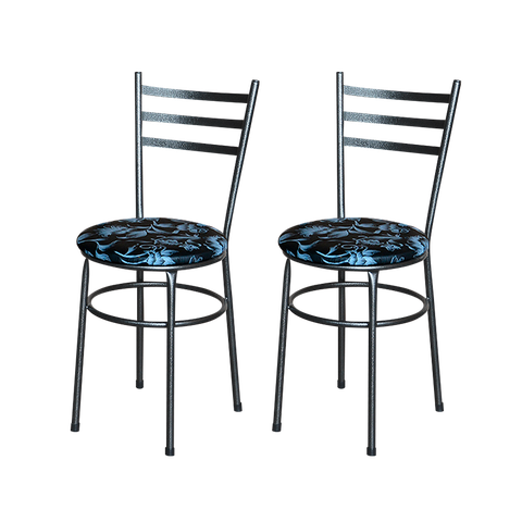 2 Cadeiras para Mesa Epoxi Preta Craqueada Assento Floral:floral Preto