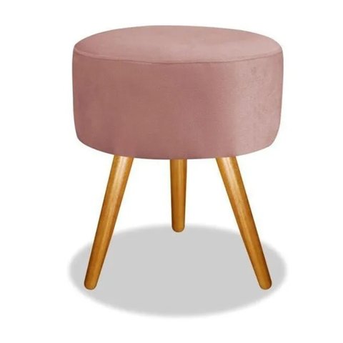 Puff Pufinho Redondo Pés Palito Suede Rosê Recepção Sala Quarto - Bela Móveis