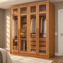 Ver imagem 1 de Guarda Roupa Solteiro 4 Portas com Vidro Reflecta 3 Gavetas 164cm com LED 100%MDF Imperiale Premium