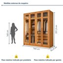 Ver imagem 3 de Guarda Roupa Solteiro 4 Portas com Vidro Reflecta 3 Gavetas 164cm com LED 100%MDF Imperiale Premium