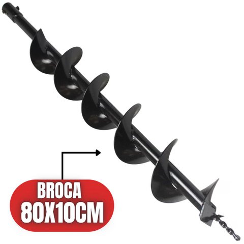 Broca 80x10cm para Perfuradores de Solo Com Encaixe de 20mm Com Ponta em Aço Especial Carbono