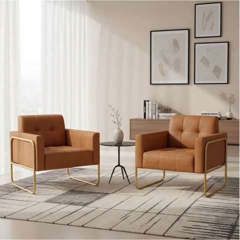 Poltrona Sala Decorativa Kit 2 Elisa Base Tubular Alta Dourada Sintético Pu D03 - D'rossi