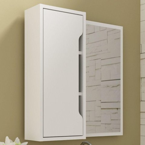 Espelheira para Banheiro 60x60cm 1 Porta com 3 Nichos BN3648 Tecnomobili Branco