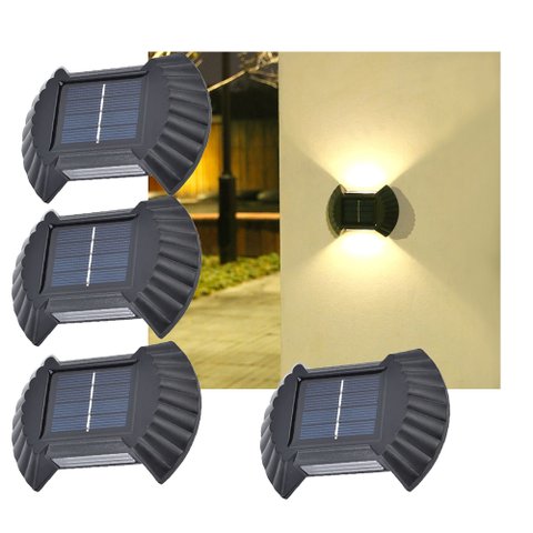 Luminaria Solar Parede Kit 4 Und Arandela Balizador Resistente Luz Decorativa Segurança Jardim