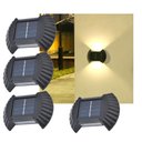 Ver imagem 1 de Luminaria Solar Parede Kit 4 Und Arandela Balizador Resistente Luz Decorativa Segurança Jardim
