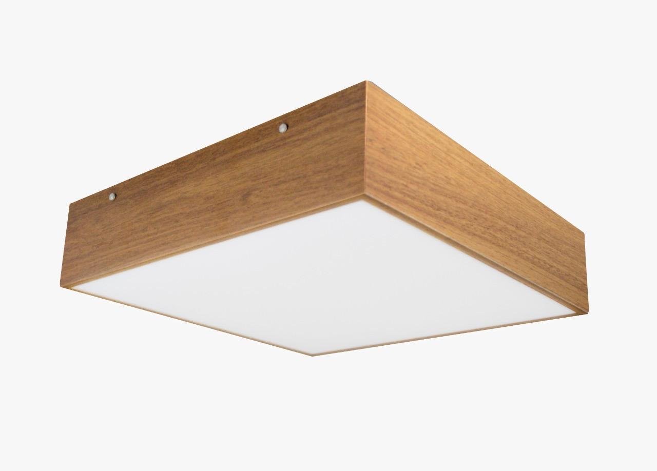 Plafon Madeira Louro Freijo 35cm - Mdf, Acrílico, 4 Led