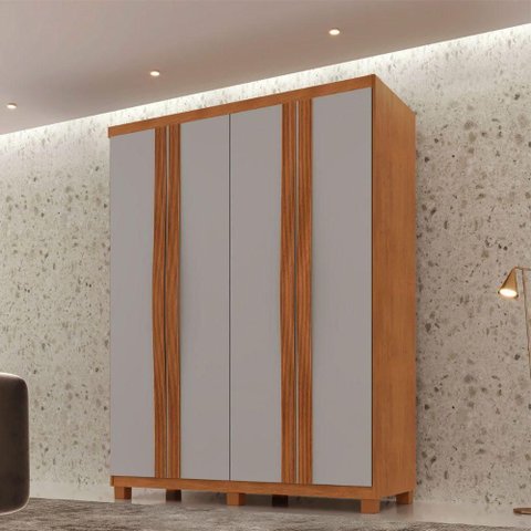 Guarda Roupa Solteiro Dunas 4 Portas e 2 Gavetas Mdf Moderna Naturalle/off White