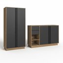 Ver imagem 2 de Conjunto Escritório Office 2 Peças, Armário Alto 2 Portas e Armário Baixo 2 Portas, 2 Gavetas