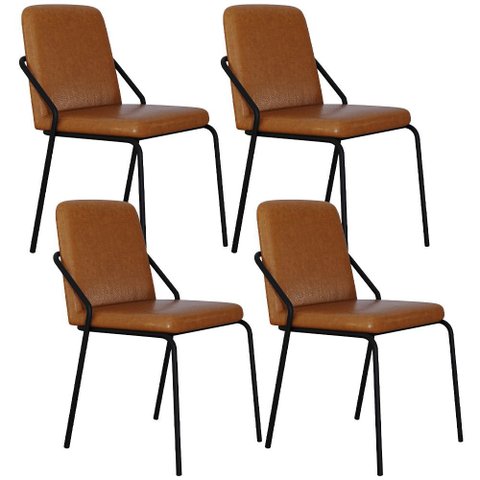 Kit 04 Cadeiras Estofada para Sala de Jantar Loft Preto C01 Courino Caramelo - Lyam Decor