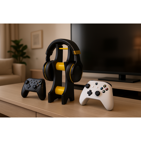 Suporte para Dois Controles e Headset com Design Compacto Ideal para Mesa Gamer ou Escritório - Amar