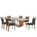 Ver imagem 2 de Mesa Ellis 180cm Tampo Laqueado com Vidro com 6 Cadeiras Munique Jade /off White/imbuia Nat