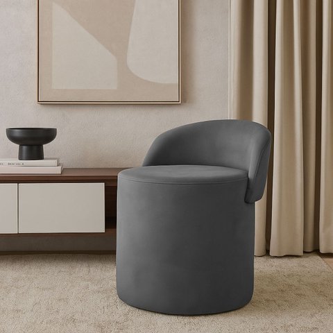 Puff Banco Orgânico Encosto Redondo Sala Estar Quarto Suede:Cinza Escuro