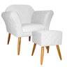 Kit Poltrona Decorativa Marcela Mais Puff Isabela Pés Palito Suede Branco - DS Estofados - 1