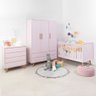 Kit Quarto Infantil Retrô Rosa Fosco - Berço + Cômoda sem Porta + Guarda-Roupa - 1