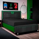 Ver imagem 2 de Kit Quarto Gamer Baú e Painel Fighter Usb 140cm Cama de Casal:preto e Verde