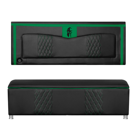 Kit Quarto Gamer Baú e Painel Fighter Usb 140cm Cama de Casal:preto e Verde
