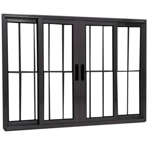 Janela Vitro 4 Folhas Alumínio Preto com Grade Linha 25:100 x 200