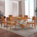 Ver imagem 1 de Mesa de Jantar Yasmin 180 Tampo Mdf Laminado Canto Copo e 6 Cadeiras Copper