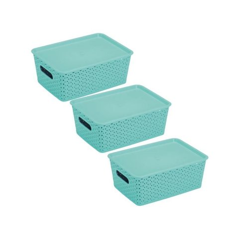 Kit 3 Caixas Organizadoras com Tampa Média 4,5 Litros Rattan