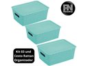 Ver imagem 2 de Kit 3 Caixas Organizadoras com Tampa Média 4,5 Litros Rattan
