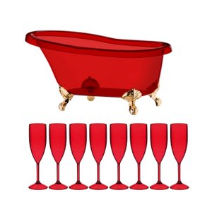 Kit Champanheira Grande Banheira P/ 8 Garrafas + 8 Taças:vermelho