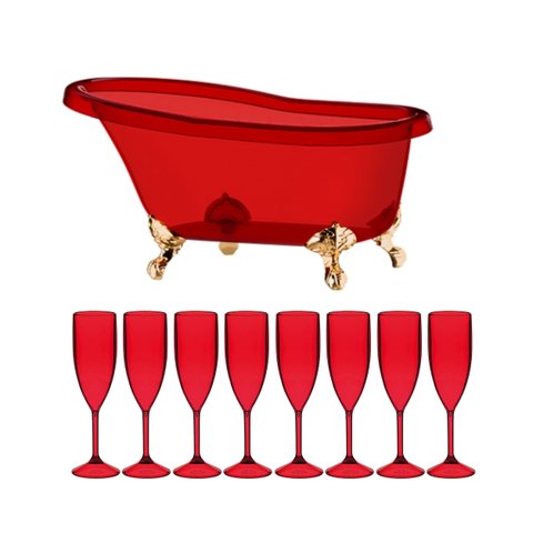 Kit Champanheira Grande Banheira P/ 8 Garrafas + 8 Taças:vermelho