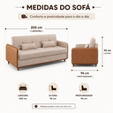 Ver imagem 4 de Sofá Cama Casal Neo 3 Lugares 2,05m com Baú em Linho - Bege | Courino