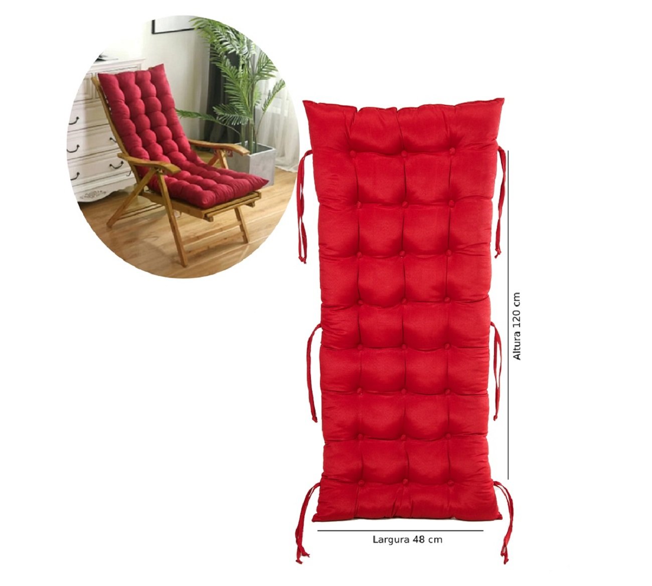 Almofada de Assento p/ Cadeiras de Balanço espreguiçadeira - Vermelho - 1