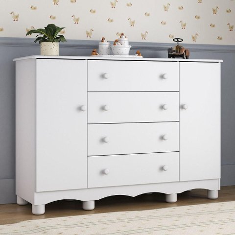 Cômoda Infantil 125cm 2 Portas e 4 Gavetas Dengo Multimóveis Mp4440 Branco